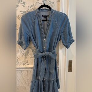 Veronica Beard Kanika Belted Denim Minidress w/ Ruffle Hem — Size Small